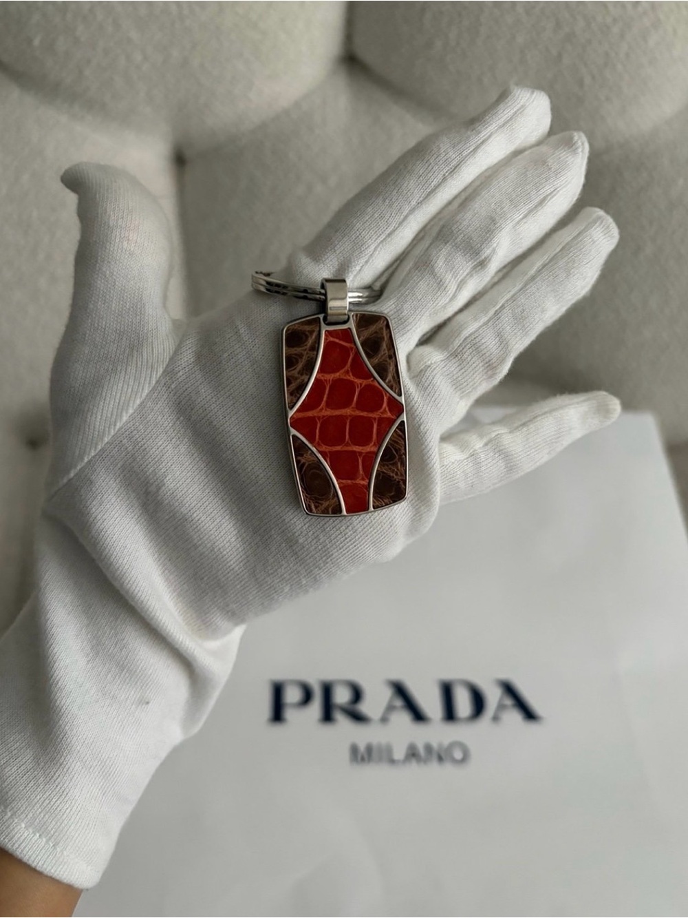 Prada Exotic Skins with Stainless Steel Keychain